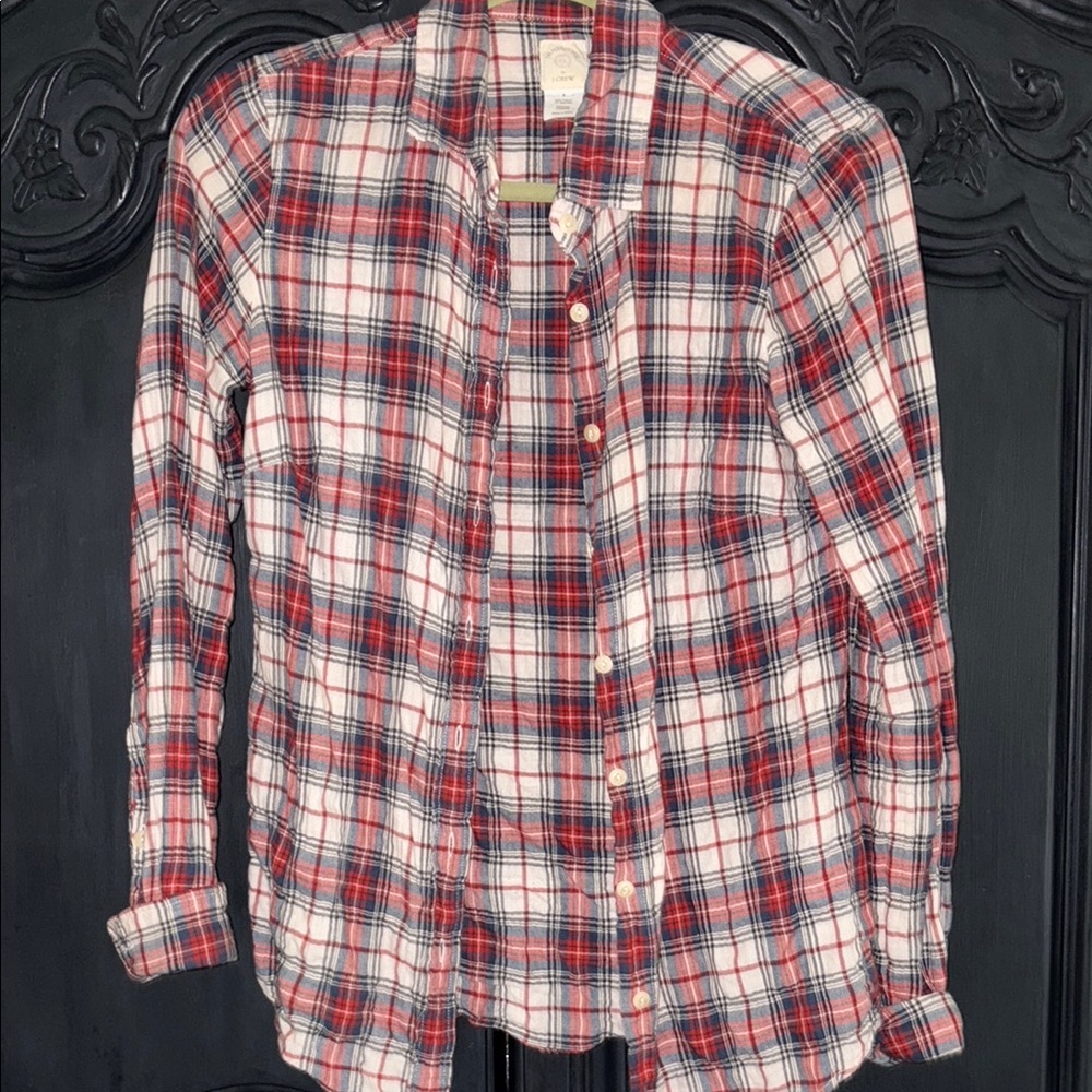 JCrew Red and White Plaid Button-Up Shirt